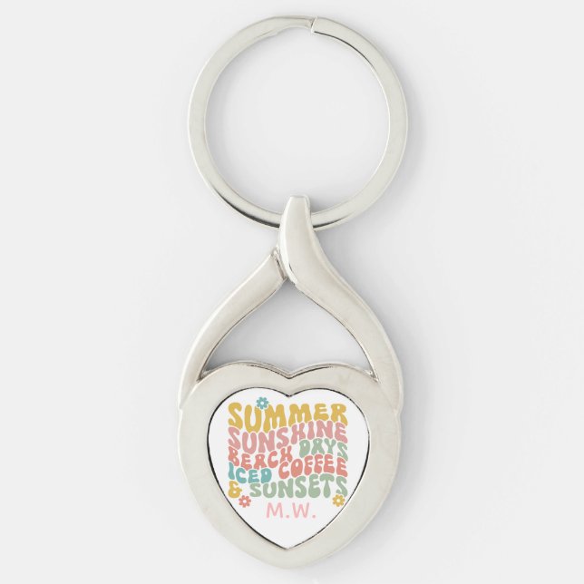 Llavero Retro Groovy Summer Pink Monograma Nombre (Anverso)
