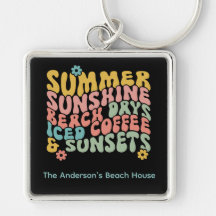 Retro Groovy Summer Pink Monograma Nombre