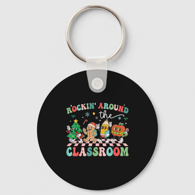 Llavero Retro Groovy Teacher Christmas Rockin' Around The  (Anverso)
