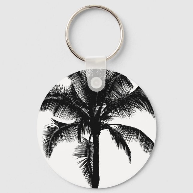 Llavero Retro Hawaiano Tropical Palm Tree Silhouette Black (Anverso)