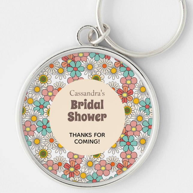 Llavero Retro Hippie Groovy Flor Bridal Shower Gracias (Frente)