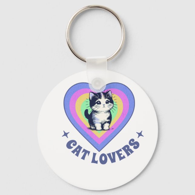 Llavero Retro Love Cats Illustration for Cat Lovers (Anverso)