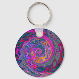 Llavero Retro Magenta, Green and Orange Abstract Swirl