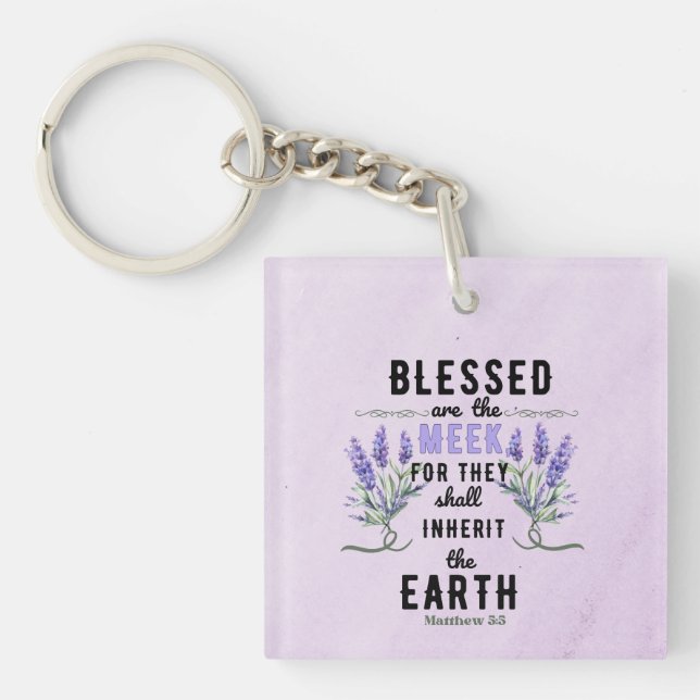 Llavero Retro Matthew 5:5 Lavender Watercolor (Frente)