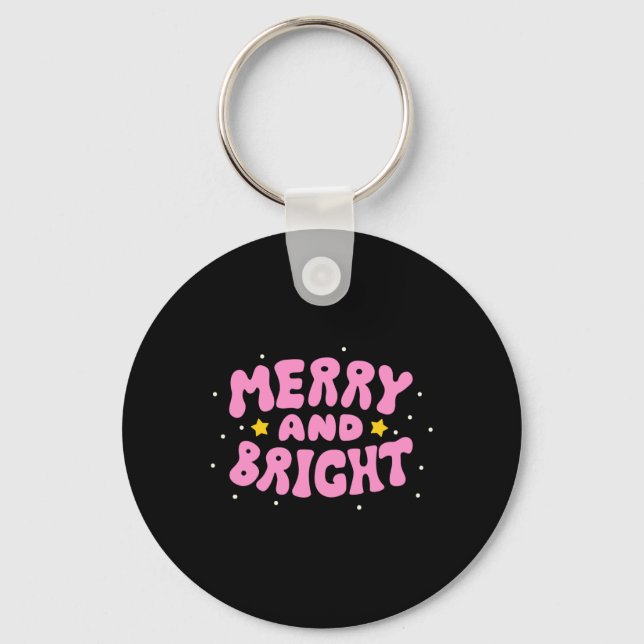 Llavero Retro Merry And Bright Holiday Design  (Anverso)