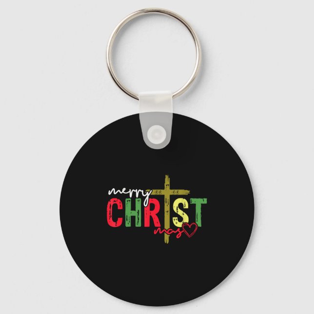 Llavero Retro Merry Christmas Cross Christian Jesus Xmas W (Anverso)