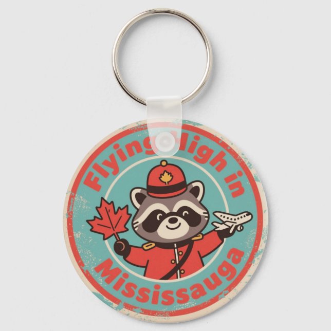 Llavero Retro Mississauga Mapache Montado (Anverso)
