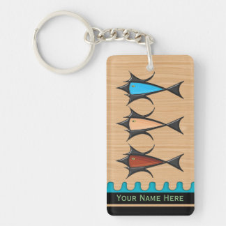 Llavero Retro moderno - 3 pescados en madera de cerezo per