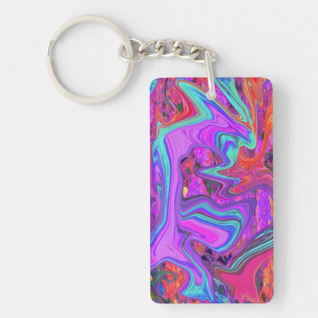 Llavero Retro morado, azul y Naranja Resumen de arte líqui (Frente)