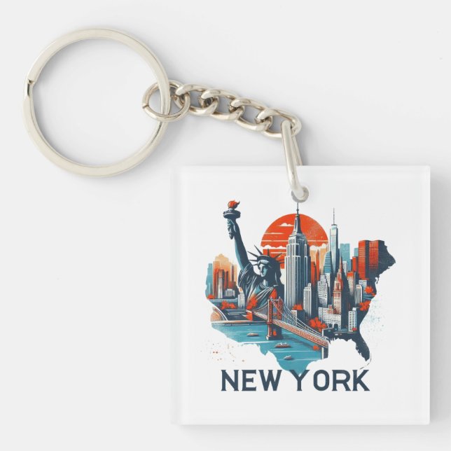 Llavero Retro New York Skyline Silhouette (Frente)