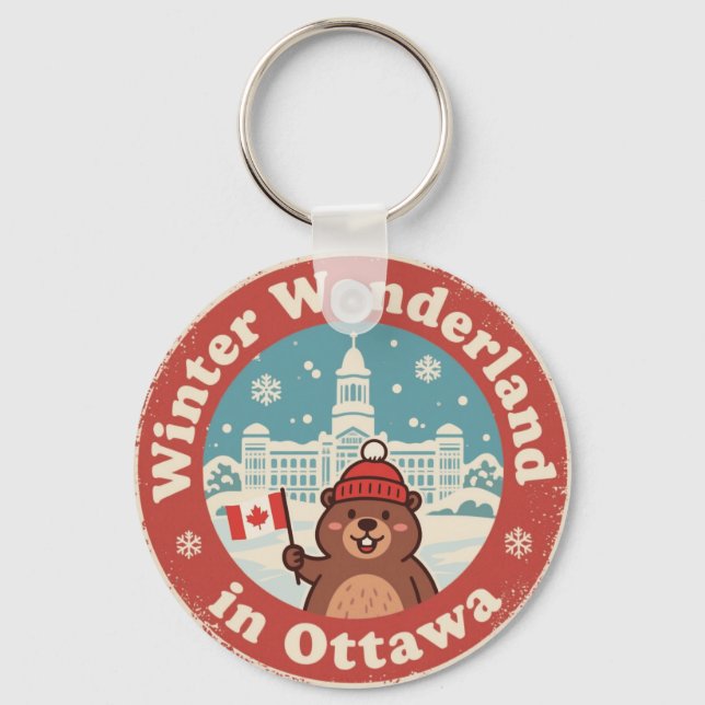 Llavero Retro Ottawa Beaver Winter Fun (Anverso)