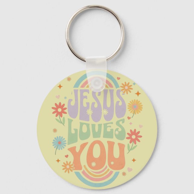 Llavero Retro Pastel “Jesus Loves You” Christian Design –  (Reverso )