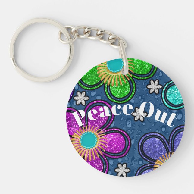 Llavero Retro Paz Fuera Estilo Hippie Flor Poder (Frente)
