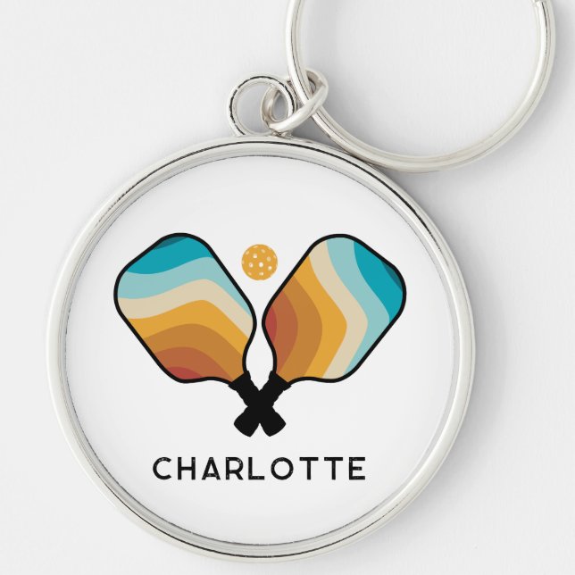 Llavero Retro Pickleball Paddle & Ball Nombre personalizad (Frente)