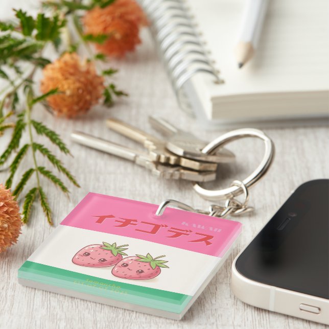 Llavero Retro Pop Strawberry Charm - Harajuku Kawaii Style (Frente Derecha)