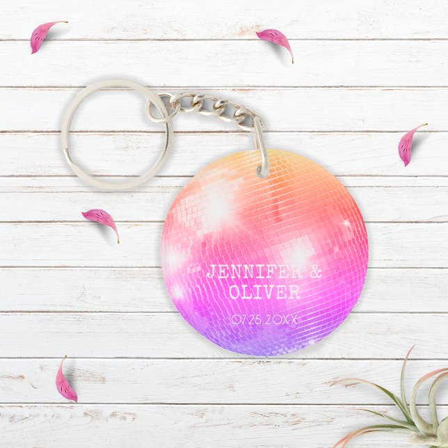 Llavero Retro Purple Pink Disco Ball Photo Wedding Favor (Subido por el creador)