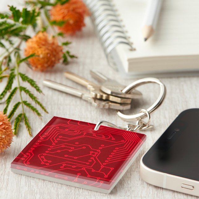 Llavero Retro Red Circuit Board Tech Pattern (Subido por el creador)