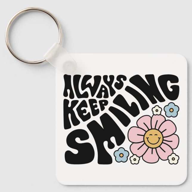 Llavero Retro Smiley Face Flower Positive Quote (Anverso)