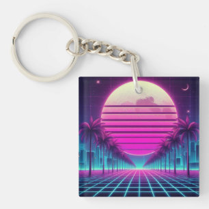 Llavero retro, sol/palmas neón de los 80