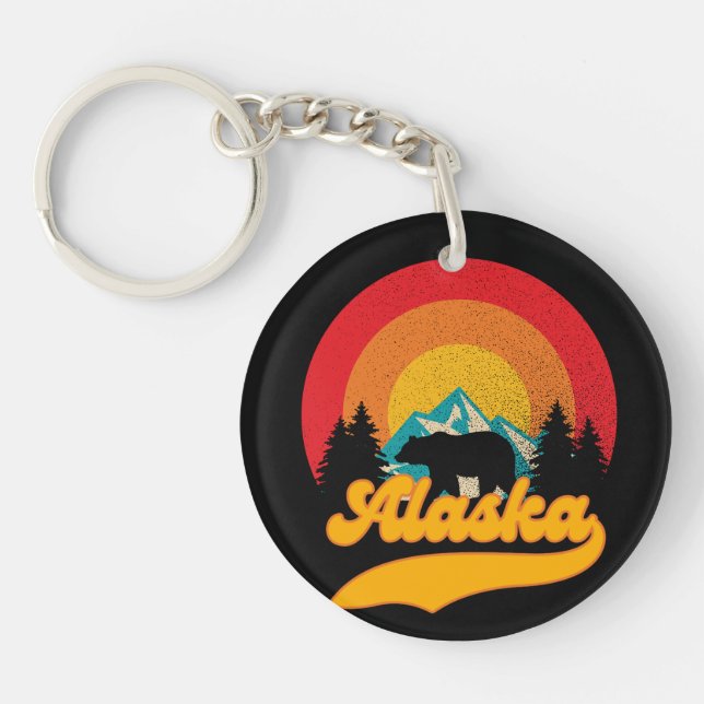 Llavero Retro Sunset Alaska Juneau Bear Mountains Wild AK (Frente)
