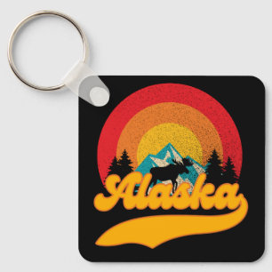 Llavero Retro Sunset Alaska Juneau Moose 0Montañas salvaje