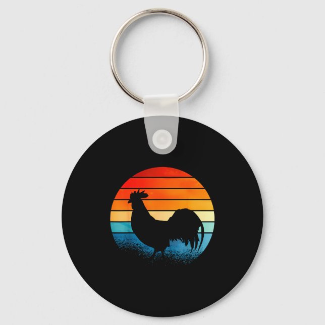 Llavero Retro Sunset Rooster Chicken Lover  (Anverso)