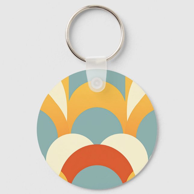 Llavero Retro Teal Mustard Scallop Pattern (Anverso)