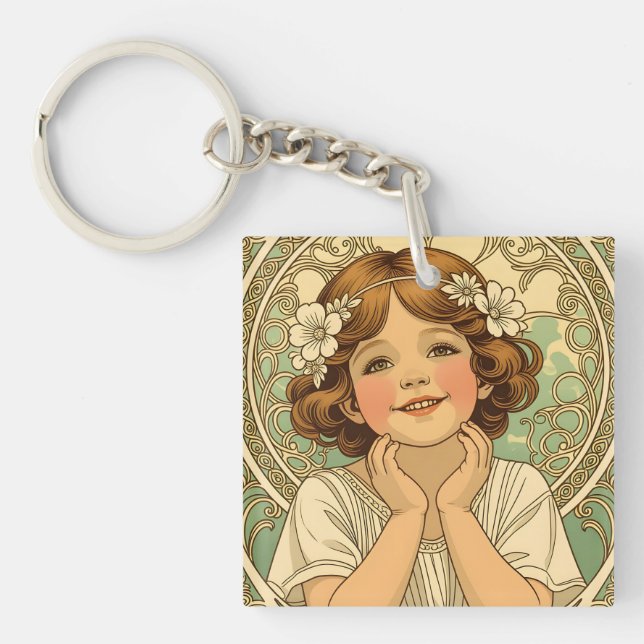 Llavero retro vintage child with flowers (Frente)