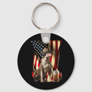 Llavero Retro Vintage Patriótico Pitbull Perro Usa Bandera