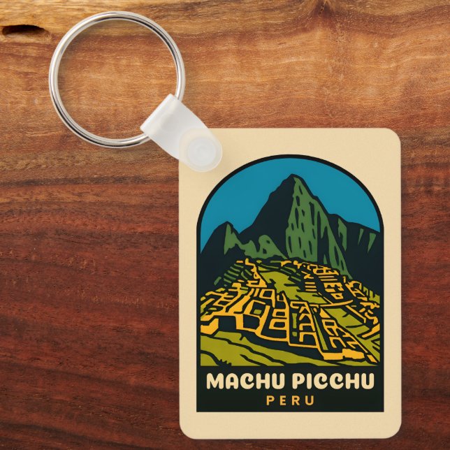 Llavero Retro Vintage Travel Machu Picchu Peru Landscape (Anverso)