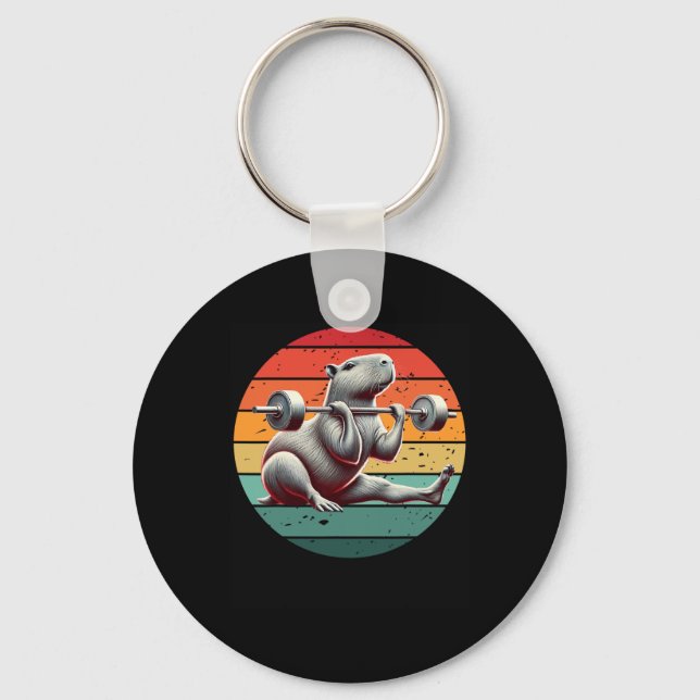 Llavero Retro Weightlifting Funny Fitness Workout Gym Capy (Anverso)