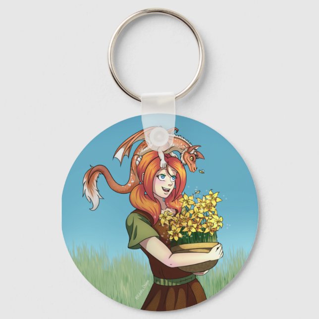 Llavero Reuniendo flores con un dragón (Anverso)
