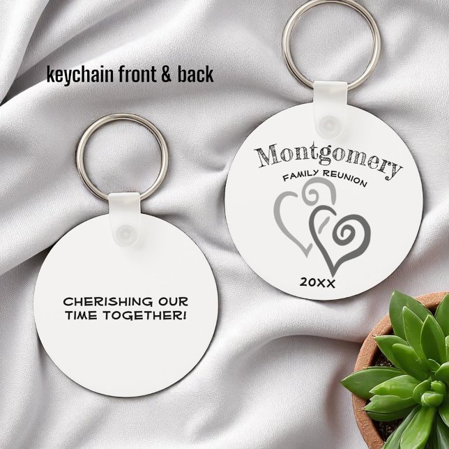 Llavero Reunión de familia personalizado con dos corazones (front and back template keychain)