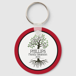 Llavero Reunión familiar de árbol de familia roja oscura
