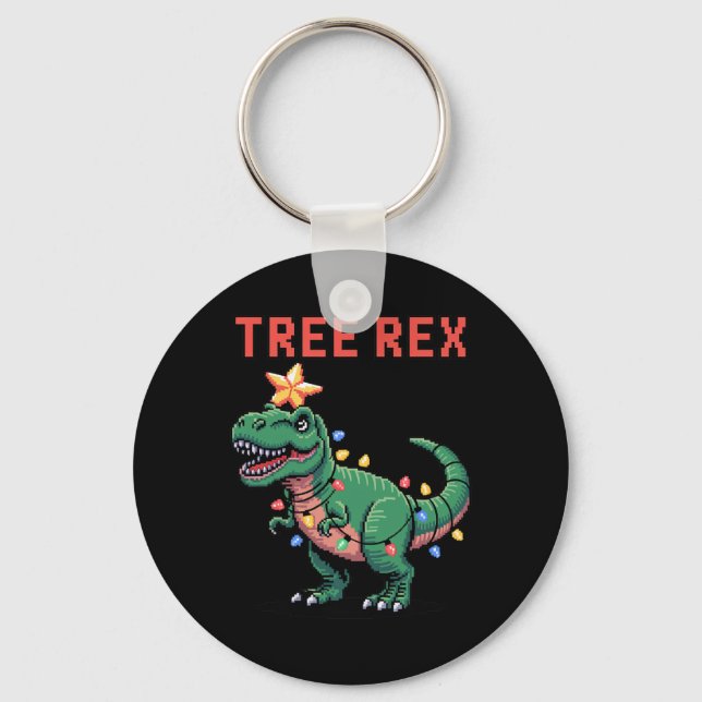 Llavero Rex árbol suéter feo de Navidad Dinosaurio  (Anverso)