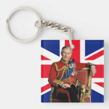 Rey Carlos III con bandera británica