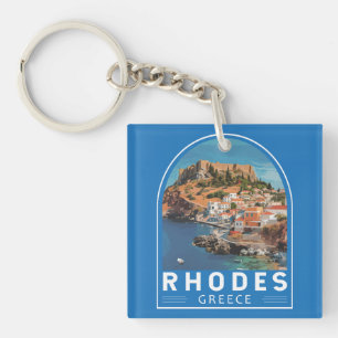 Llavero Rhodes Grecia Ilustracion Viaje Arte Vintage