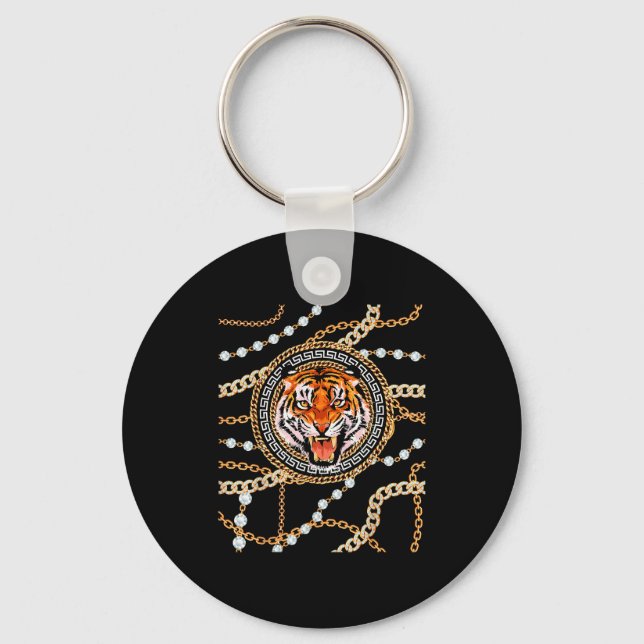 Llavero Rich Wild Tiger With Printed Gold Chains &amp; Dia (Anverso)