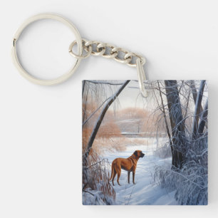 Llavero Ridgeback ruso deja que nieve Navidades