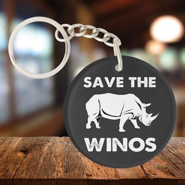 Llavero Rinoceronte gracioso de "Salven a los Winos" (Save the winos keychain)