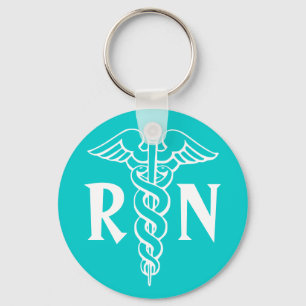 Llavero RN Registered Nurse Keychain with caduceus symbol