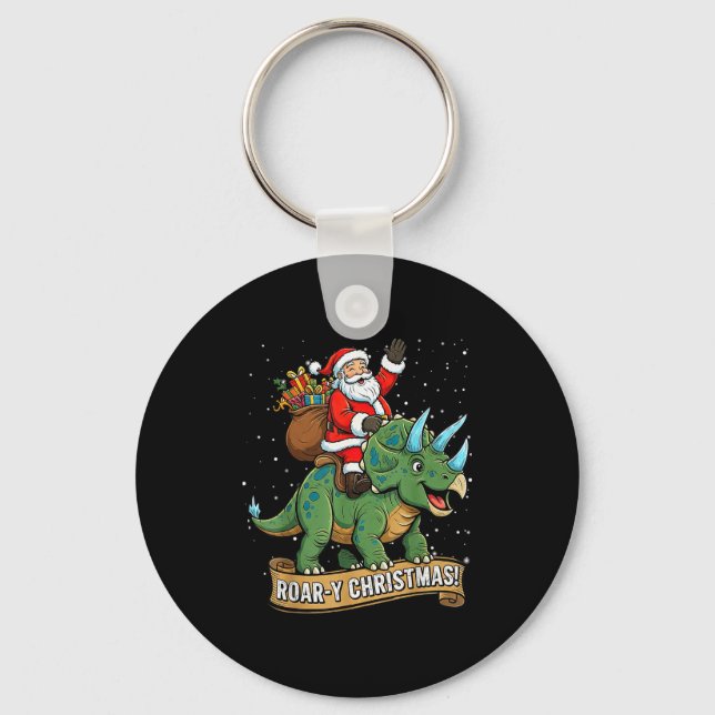 Llavero Roar-y Christmas Funny Santa Riding Dinosaur Trice (Anverso)