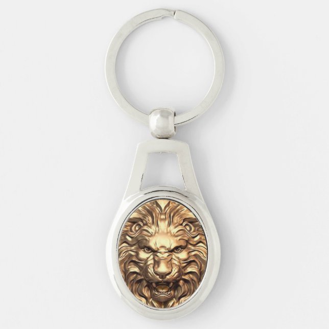 Llavero Roaring Gold Lion Head Keychain Metalizado (Anverso)