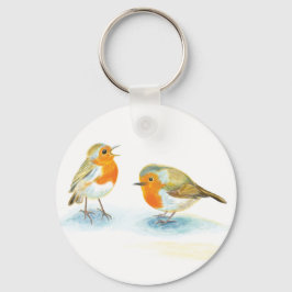 Llavero Robins rojos en invierno