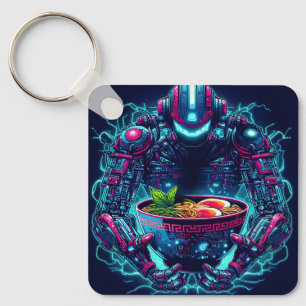 Llavero Robot Cyberpunk Futurista Comida Ramen Neon