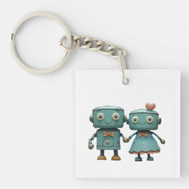 Llavero Robots Vintage Lindos Enamorados Arte de Pareja