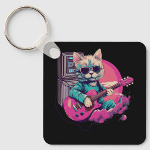 Llavero Rock Cat Jugando Guitarra Eléctrica Rock Kitty Fun