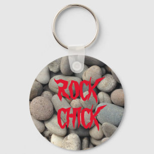 LLAVERO ROCK CHICK PEBBLE STONE BUTTON KEYRING