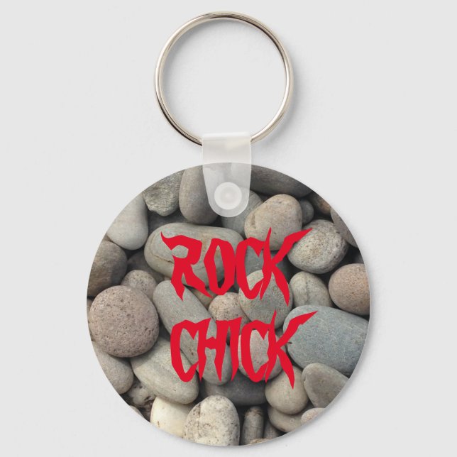 LLAVERO ROCK CHICK PEBBLE STONE BUTTON KEYRING (Anverso)