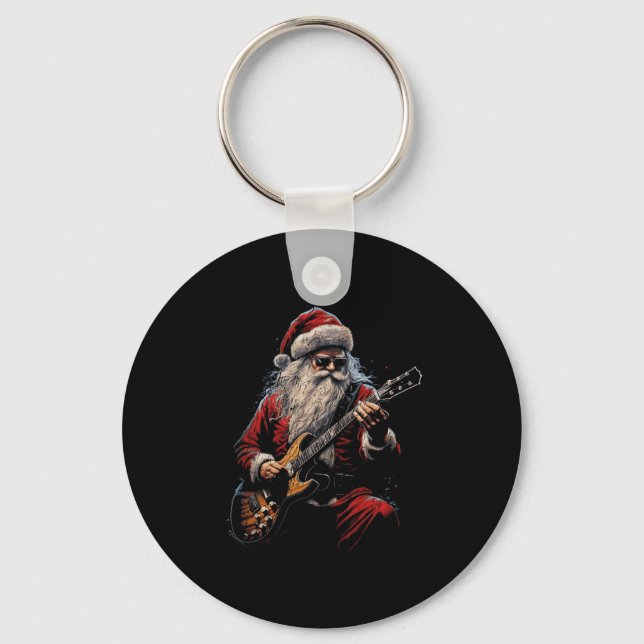Llavero Rock Guitar Santa Claus Playing Guitar - Funny Chr (Anverso)